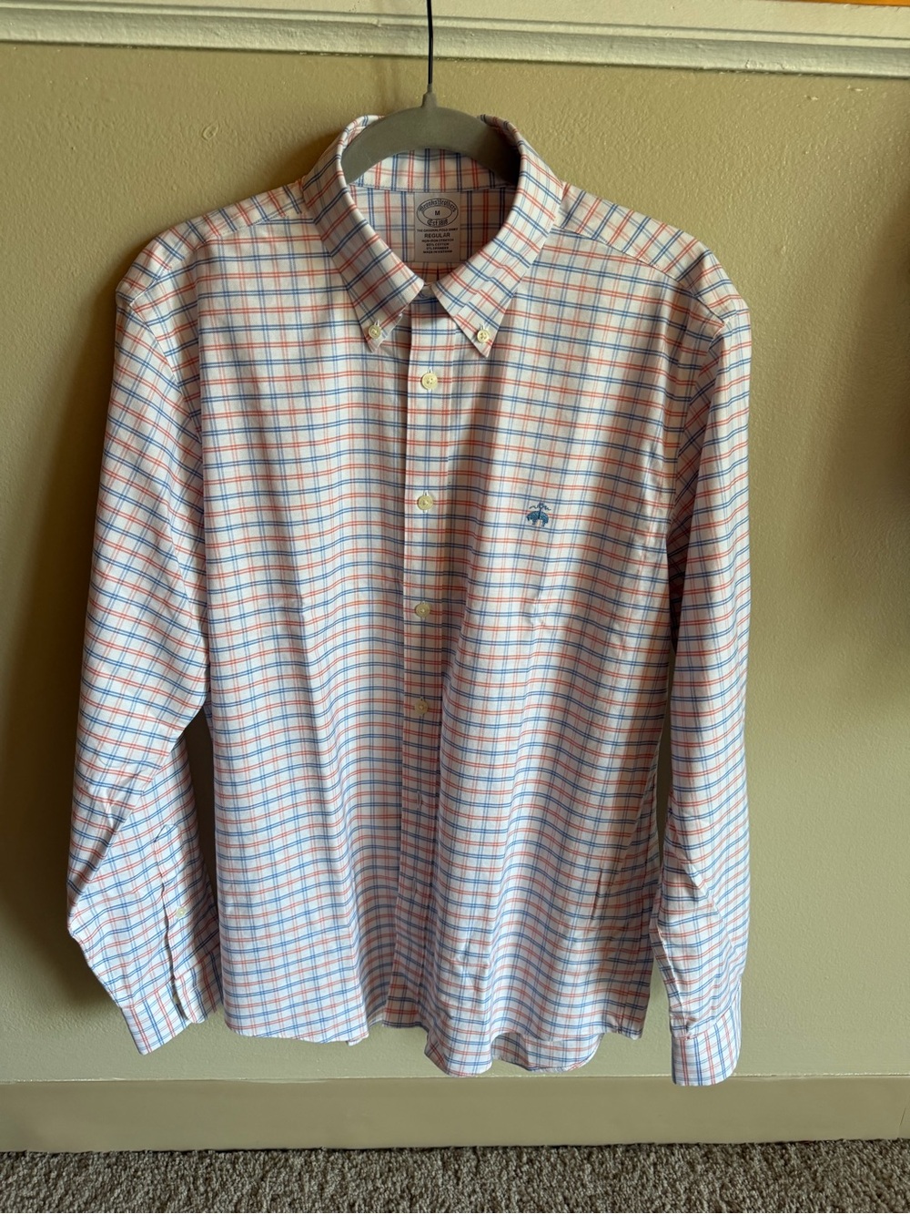 Brooks Brothers Men's Long-Sleeve Button-Down Plaid Shirt - Blue/Orange